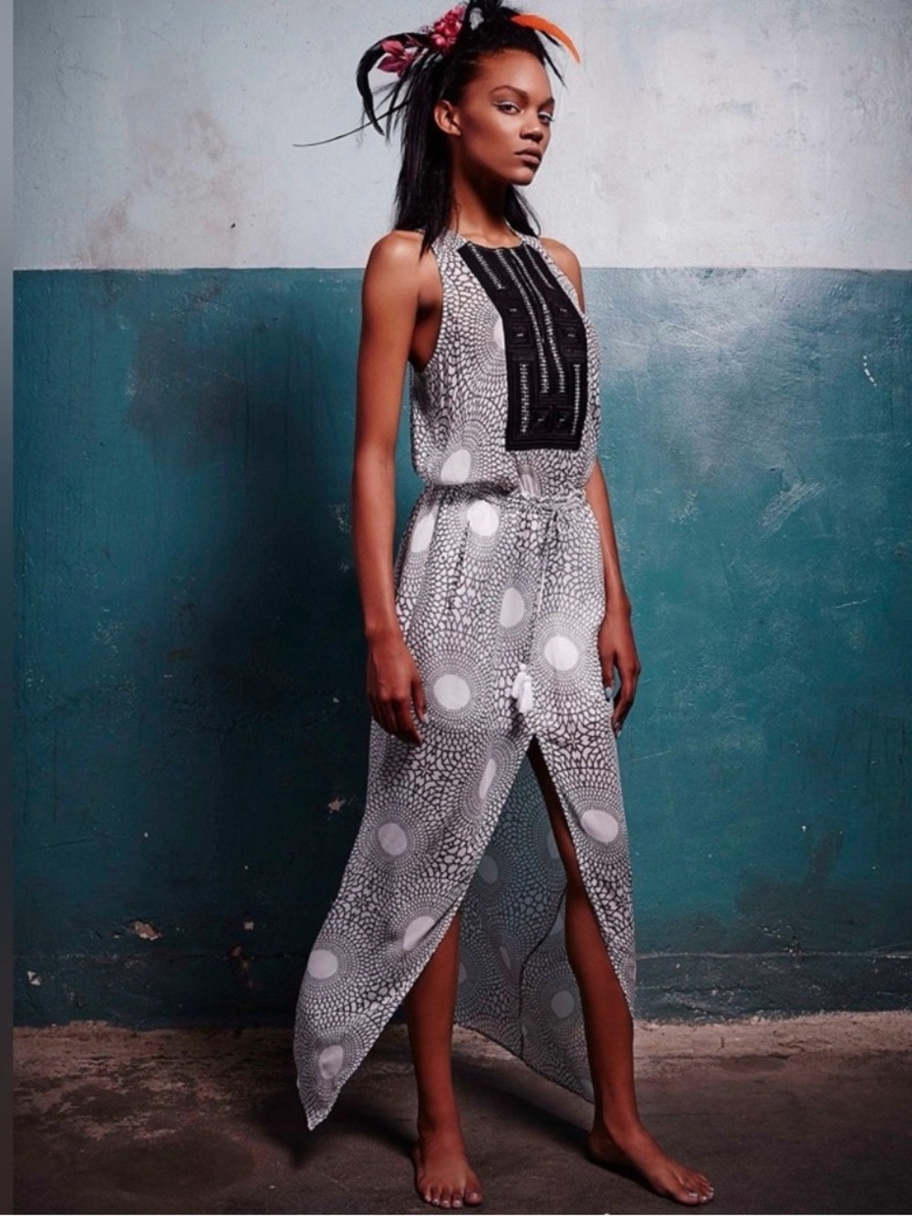L.A.M.B. by Gwen Stefani Spring 2015 Runway Halter Maxi Dress Olive Black White